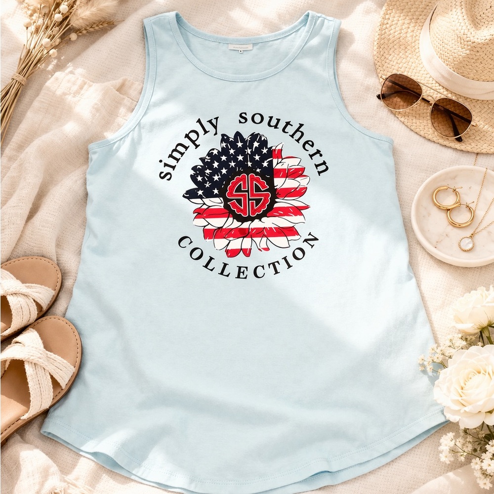 Simply Southern T Shirt Size Large Graphic Tee Casual Style Blue EUC      Summer